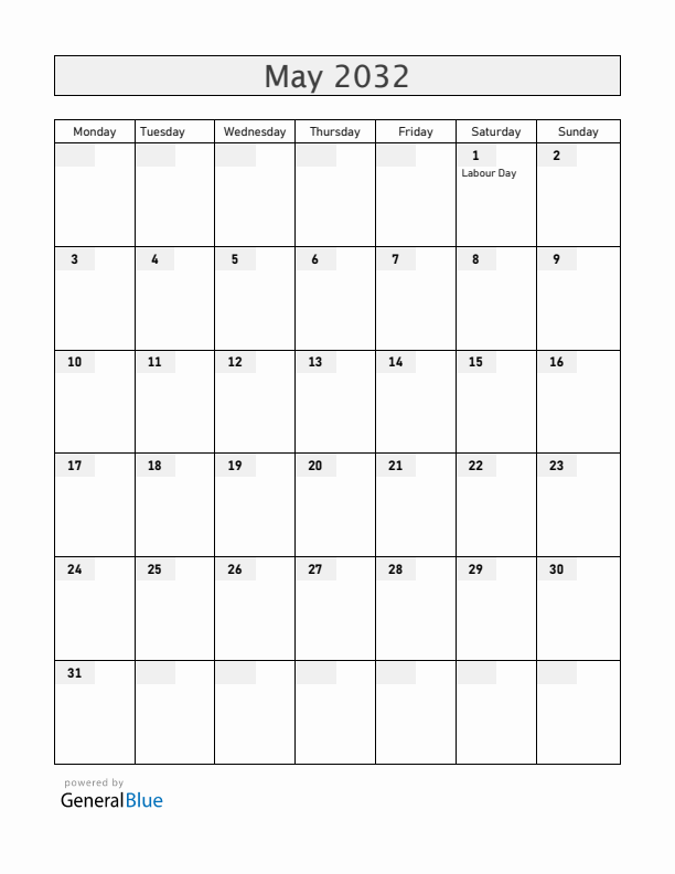 Costa Rica May 2032 Calendar with Holidays