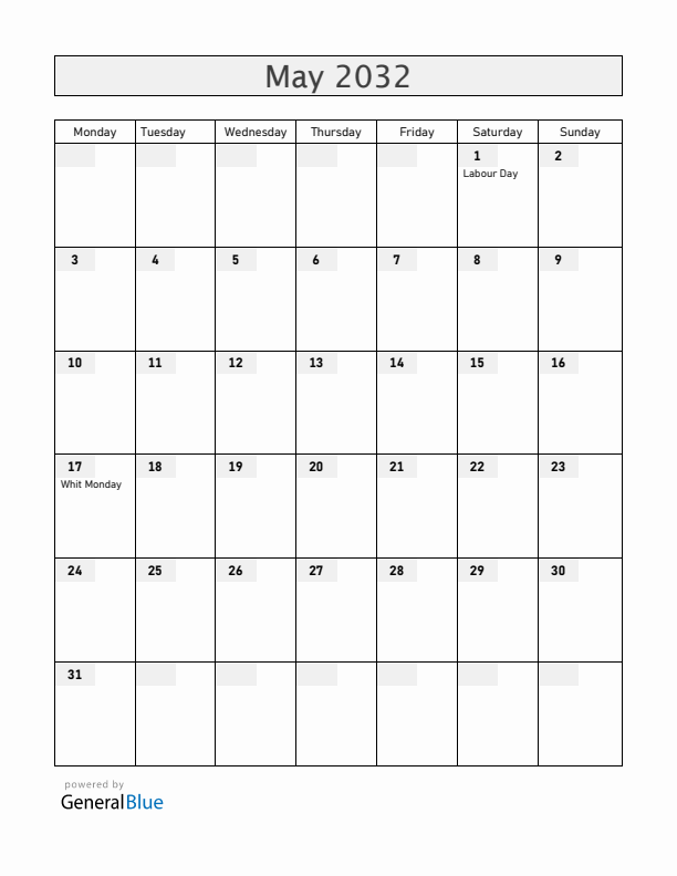 Gabon May 2032 Calendar with Holidays