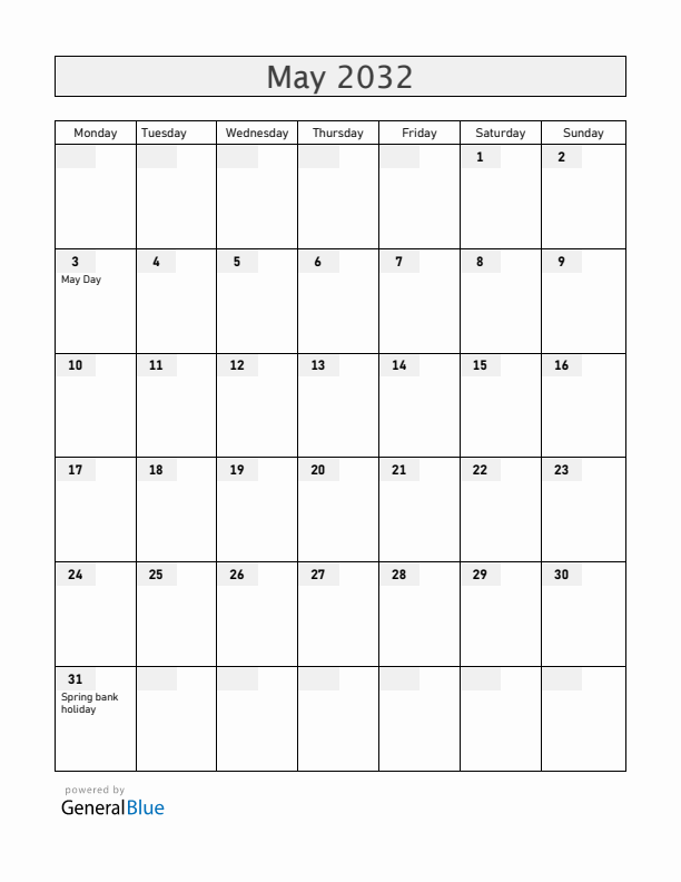 Gibraltar May 2032 Calendar with Holidays