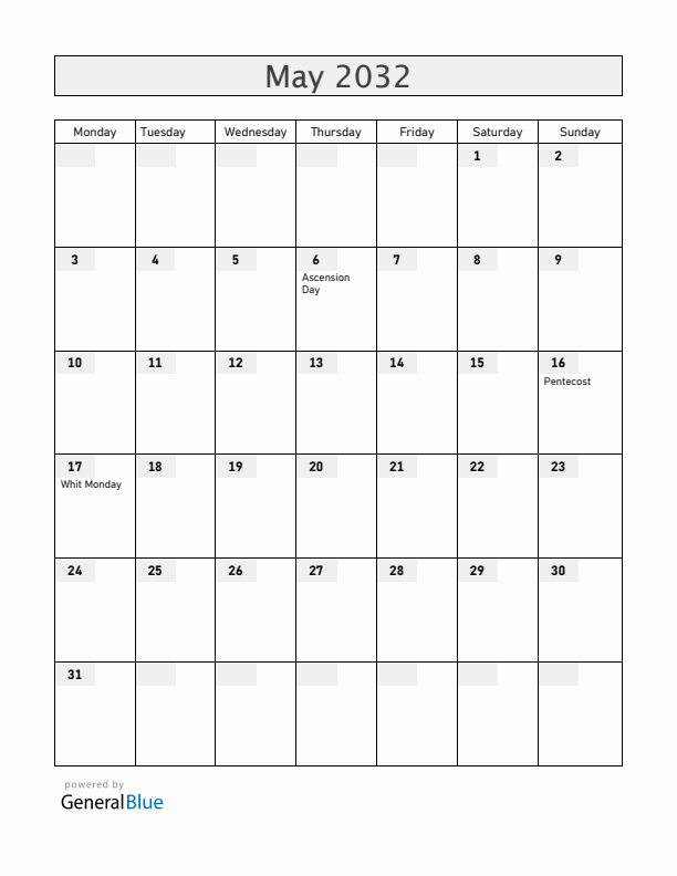 Greenland May 2032 Calendar with Holidays
