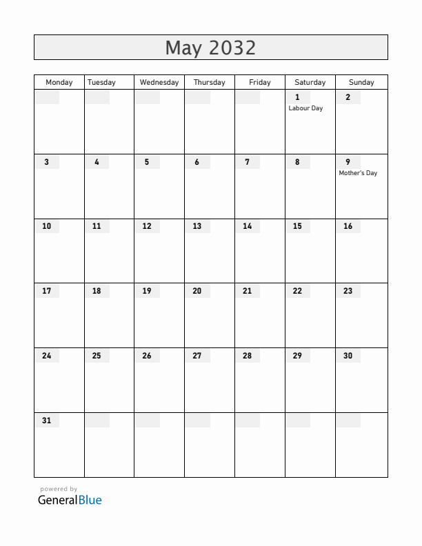 Italy May 2032 Calendar with Holidays