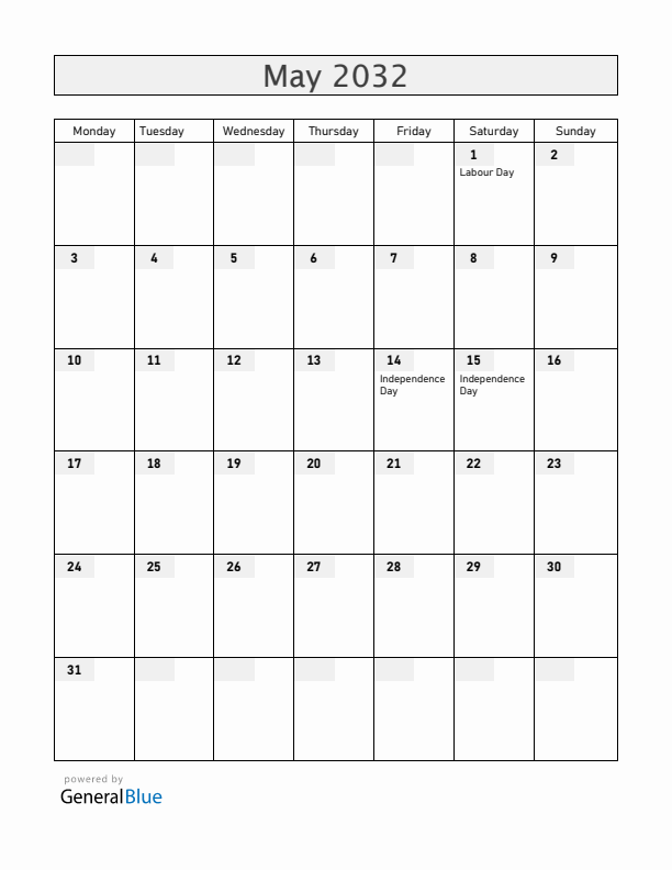 Paraguay May 2032 Calendar with Holidays