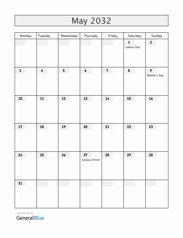 San Marino May 2032 Calendar with Holidays