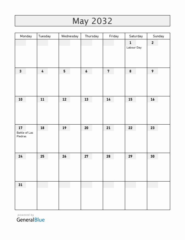 Uruguay May 2032 Calendar with Holidays