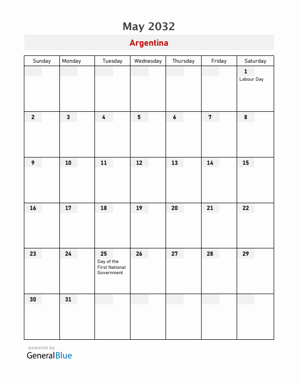 Argentina May 2032 Calendar with Holidays