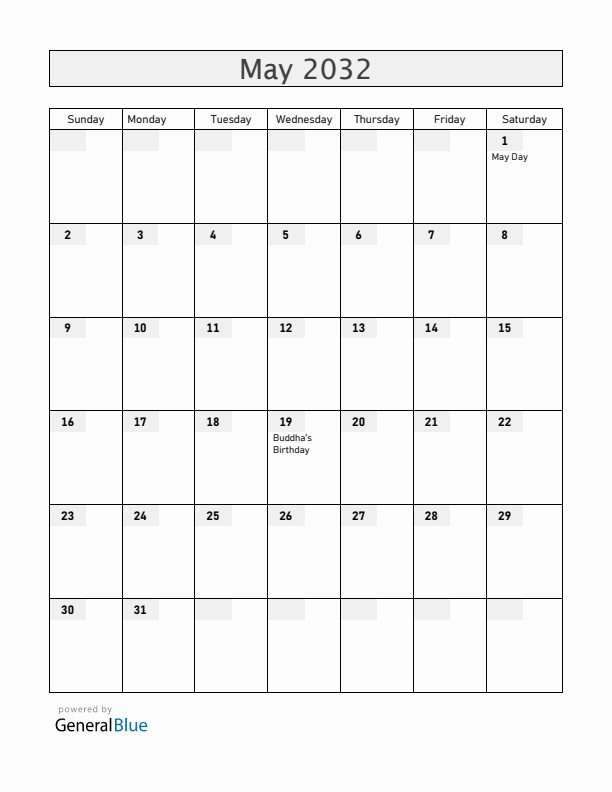 Bangladesh May 2032 Calendar with Holidays
