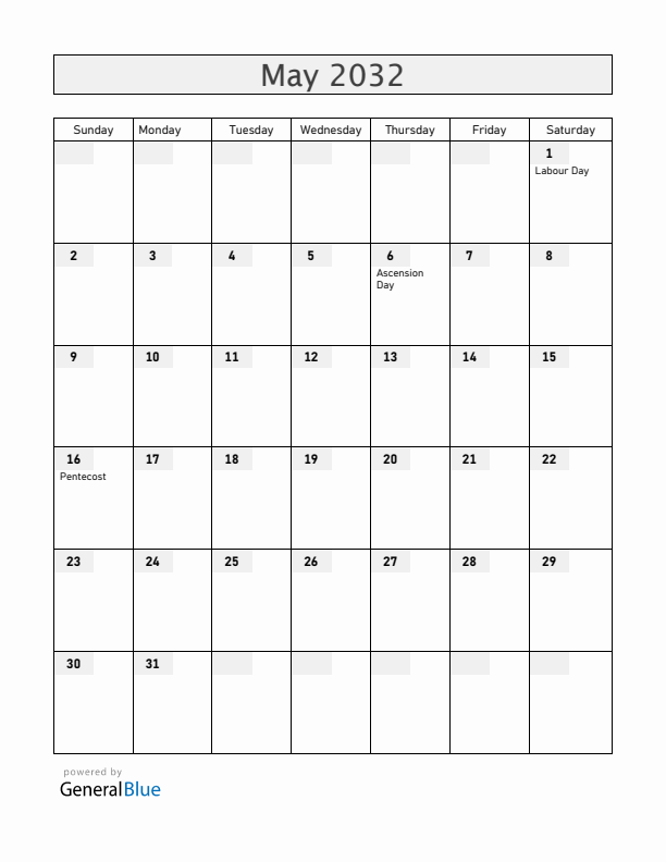 Burkina Faso May 2032 Calendar with Holidays