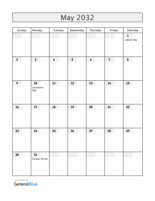Colombia May 2032 Calendar with Holidays