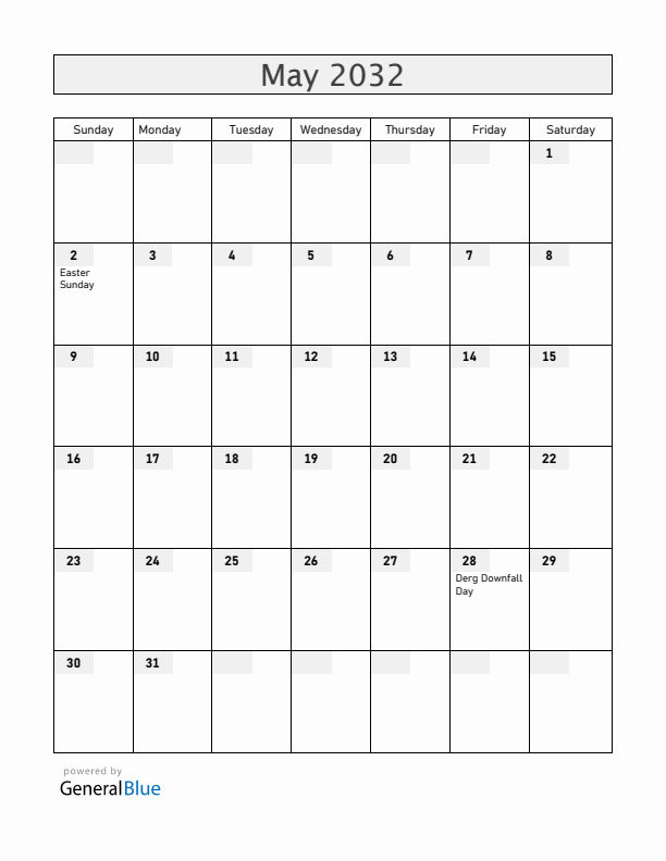 Ethiopia May 2032 Calendar with Holidays