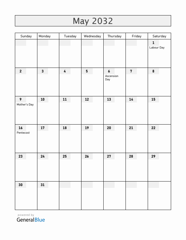 Finland May 2032 Calendar with Holidays