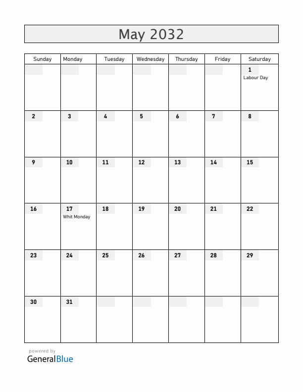 Gabon May 2032 Calendar with Holidays