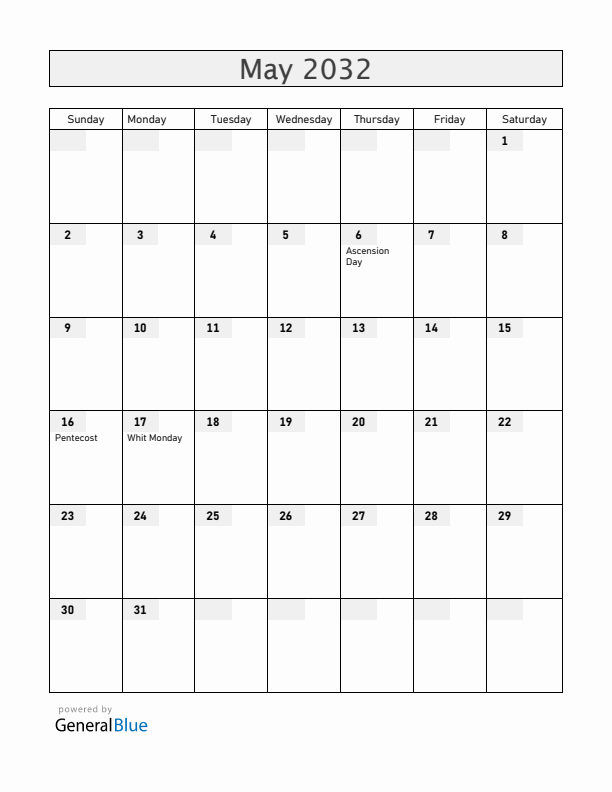 Greenland May 2032 Calendar with Holidays