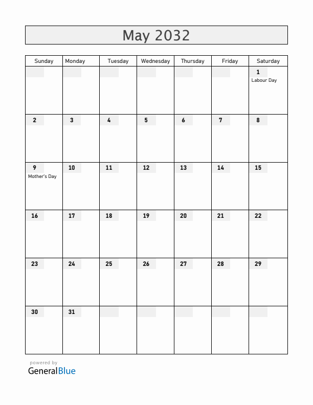Italy May 2032 Calendar with Holidays