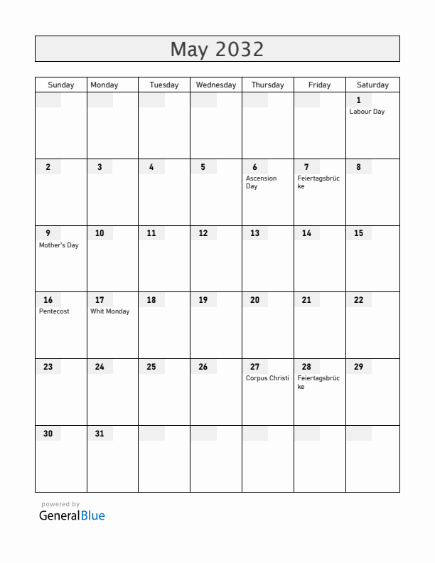 Liechtenstein May 2032 Calendar with Holidays