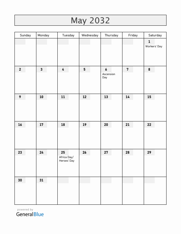 Lesotho May 2032 Calendar with Holidays