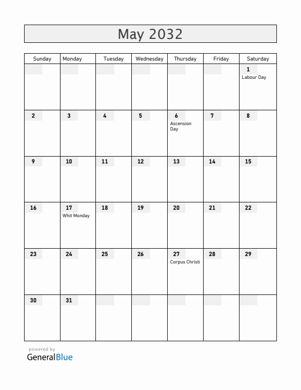 Monaco May 2032 Calendar with Holidays