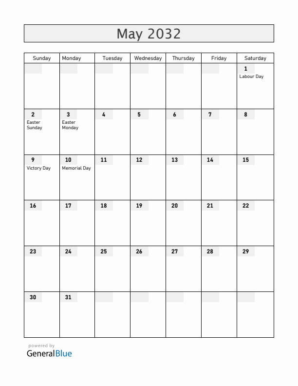 Moldova May 2032 Calendar with Holidays