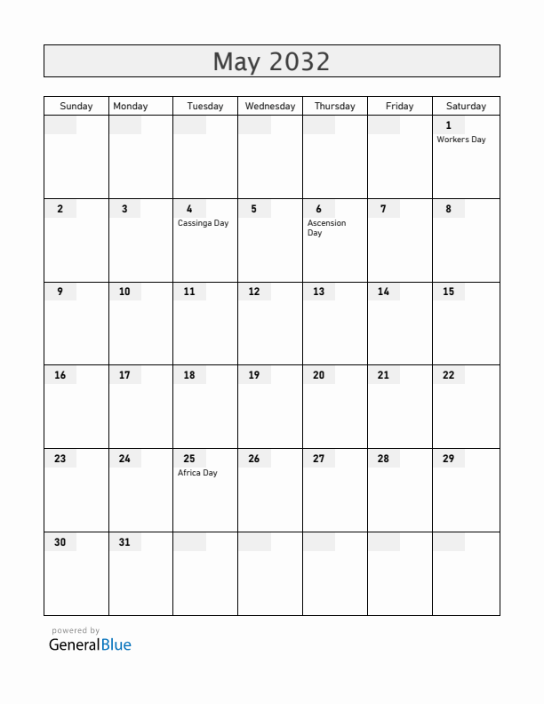 Namibia May 2032 Calendar with Holidays