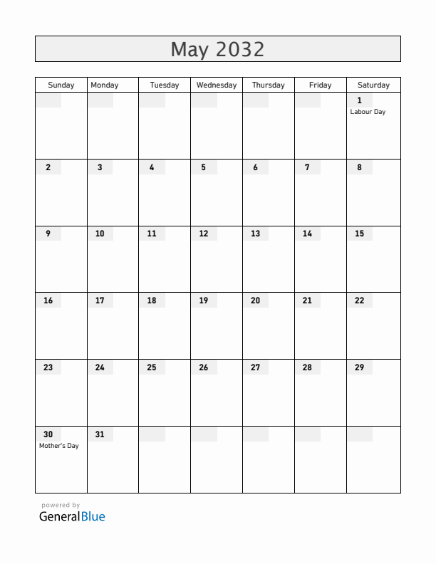 Nicaragua May 2032 Calendar with Holidays