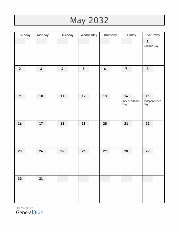 Paraguay May 2032 Calendar with Holidays