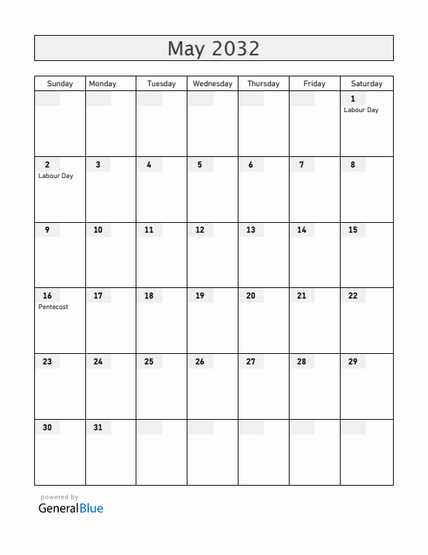 Slovenia May 2032 Calendar with Holidays