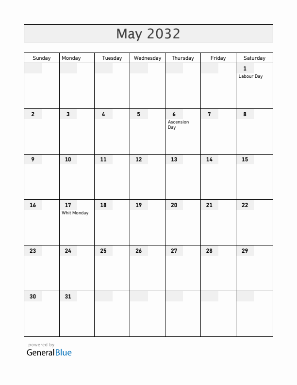 Togo May 2032 Calendar with Holidays