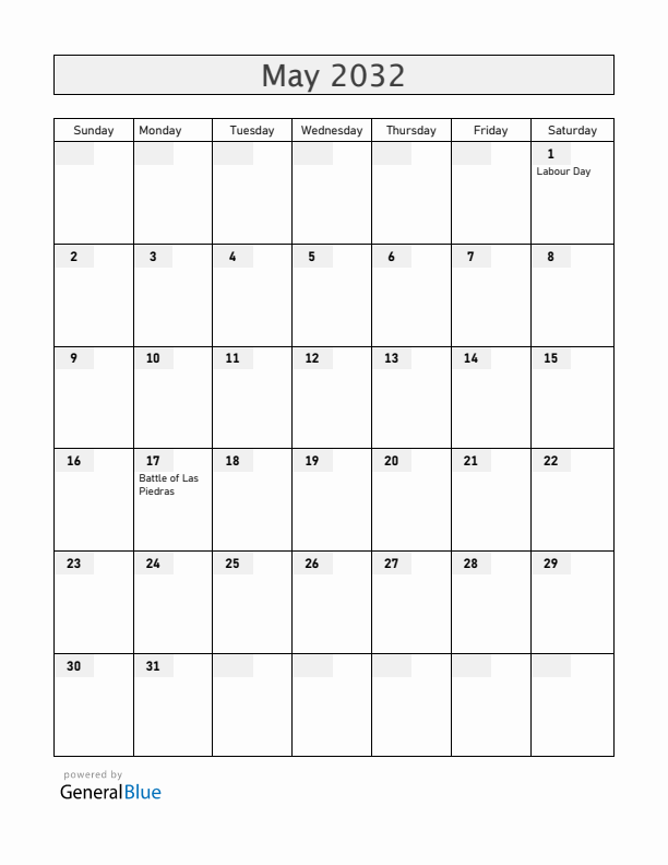 Uruguay May 2032 Calendar with Holidays