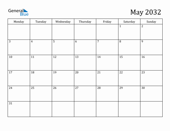 May 2032 Calendar