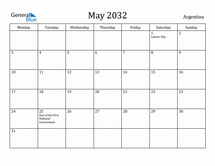 May 2032 Calendar Argentina