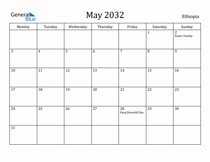 May 2032 Calendar Ethiopia