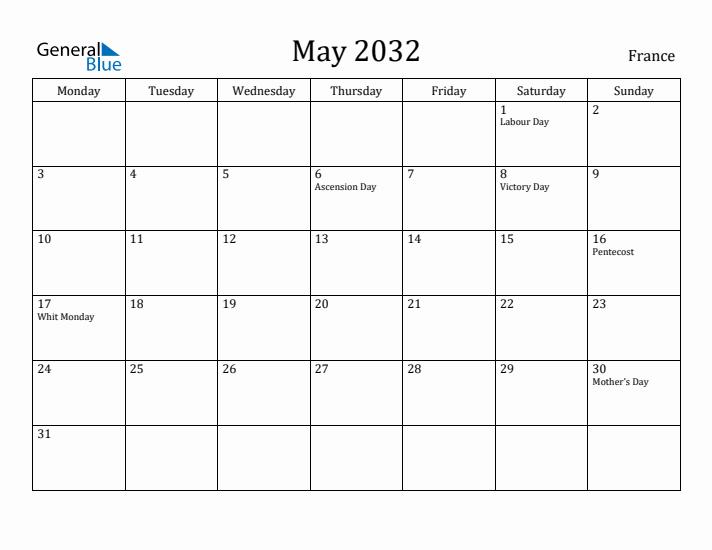 May 2032 Calendar France