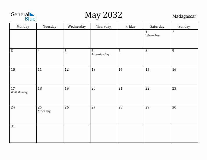 May 2032 Calendar Madagascar