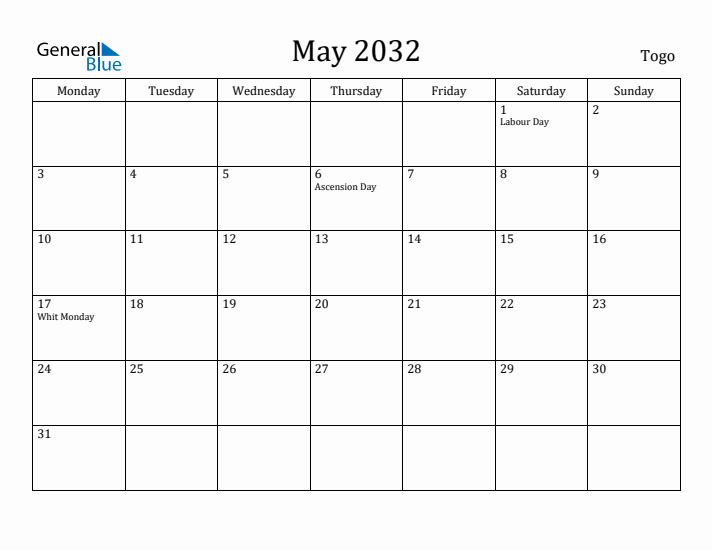 May 2032 Calendar Togo