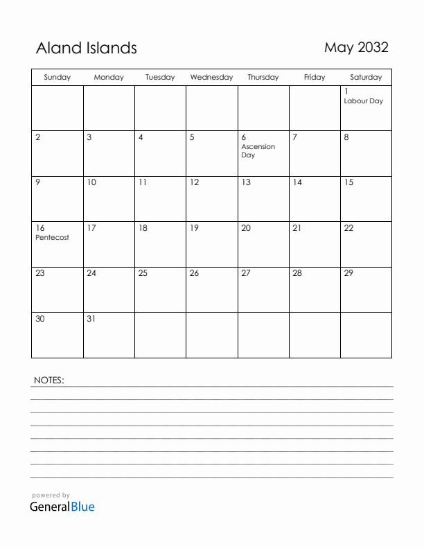 May 2032 Aland Islands Calendar with Holidays (Sunday Start)