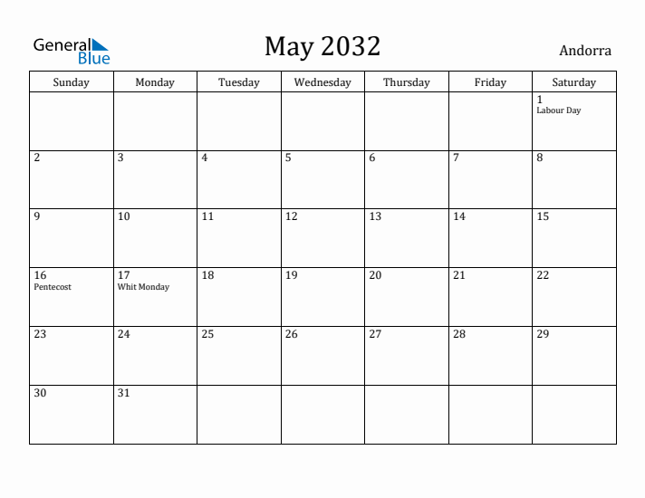 May 2032 Calendar Andorra