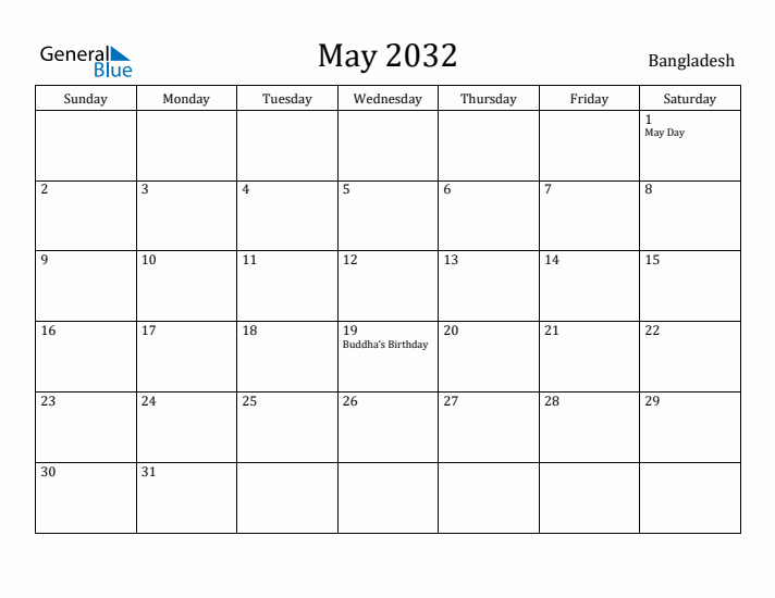 May 2032 Calendar Bangladesh