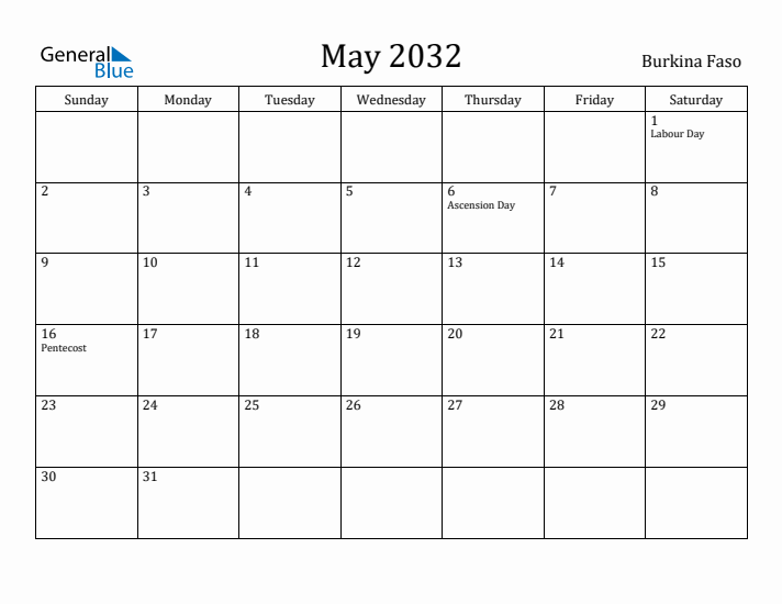 May 2032 Calendar Burkina Faso