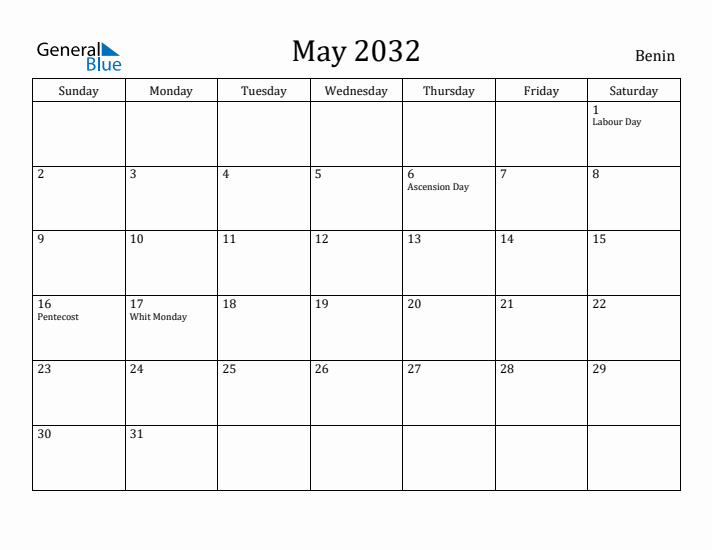 May 2032 Calendar Benin