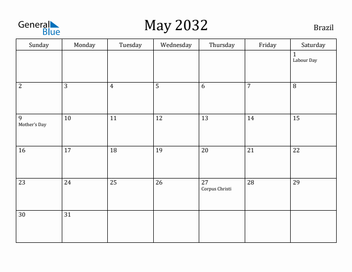 May 2032 Calendar Brazil