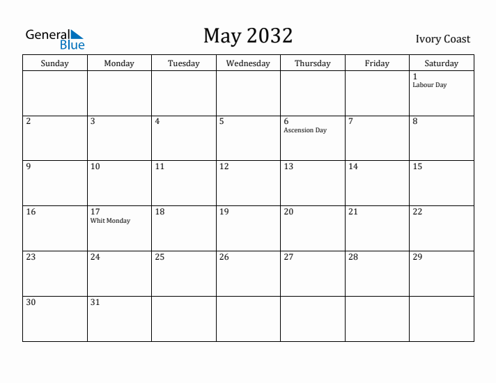 May 2032 Calendar Ivory Coast