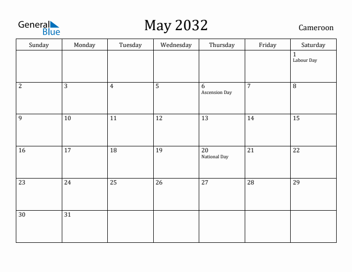 May 2032 Calendar Cameroon