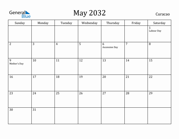 May 2032 Calendar Curacao