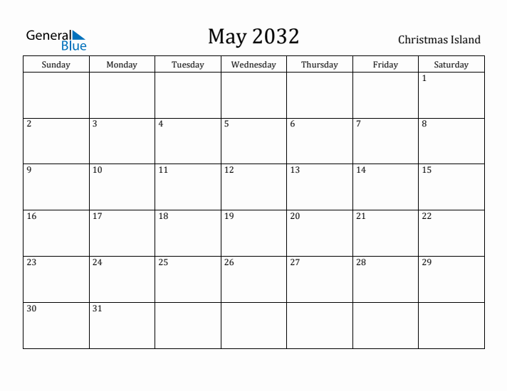 May 2032 Calendar Christmas Island