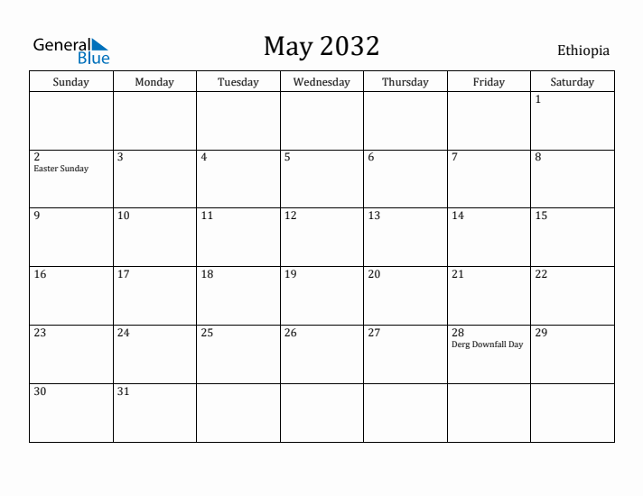 May 2032 Calendar Ethiopia
