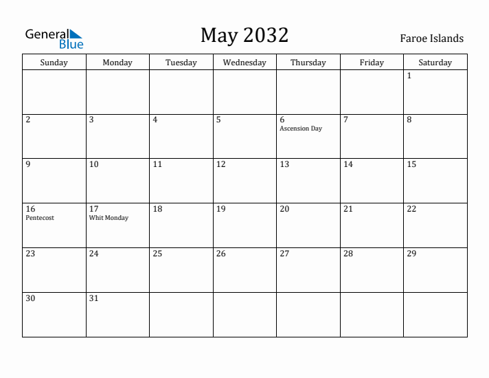 May 2032 Calendar Faroe Islands