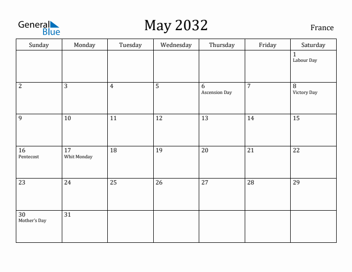 May 2032 Calendar France