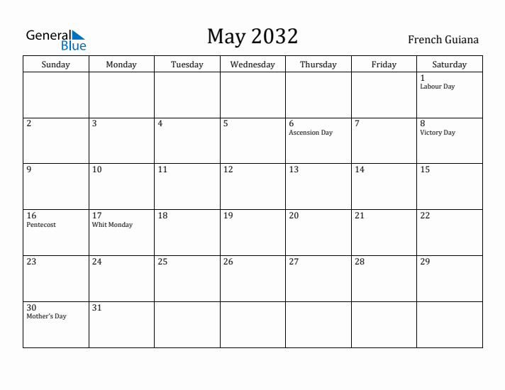May 2032 Calendar French Guiana