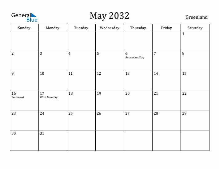 May 2032 Calendar Greenland