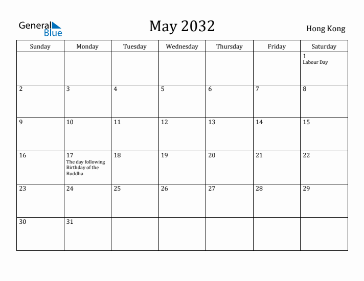 May 2032 Calendar Hong Kong