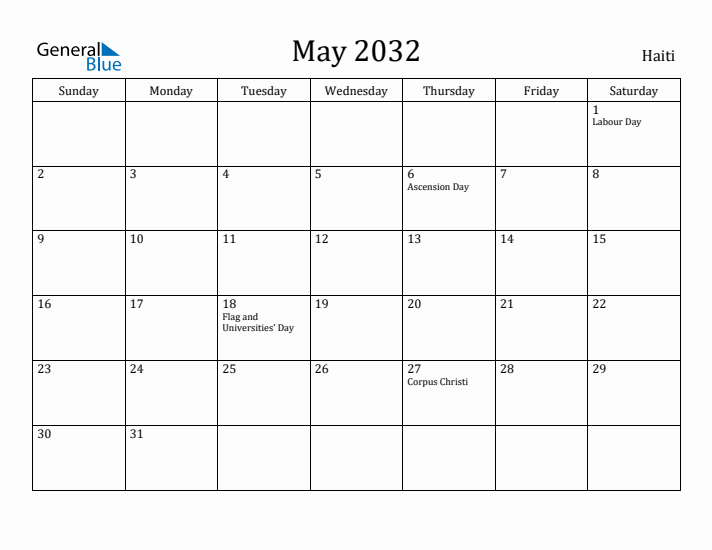 May 2032 Calendar Haiti